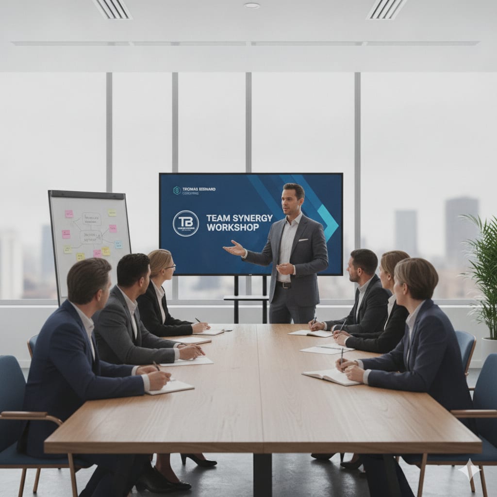 Atelier de coaching d'équipe — groupe en réunion sur site