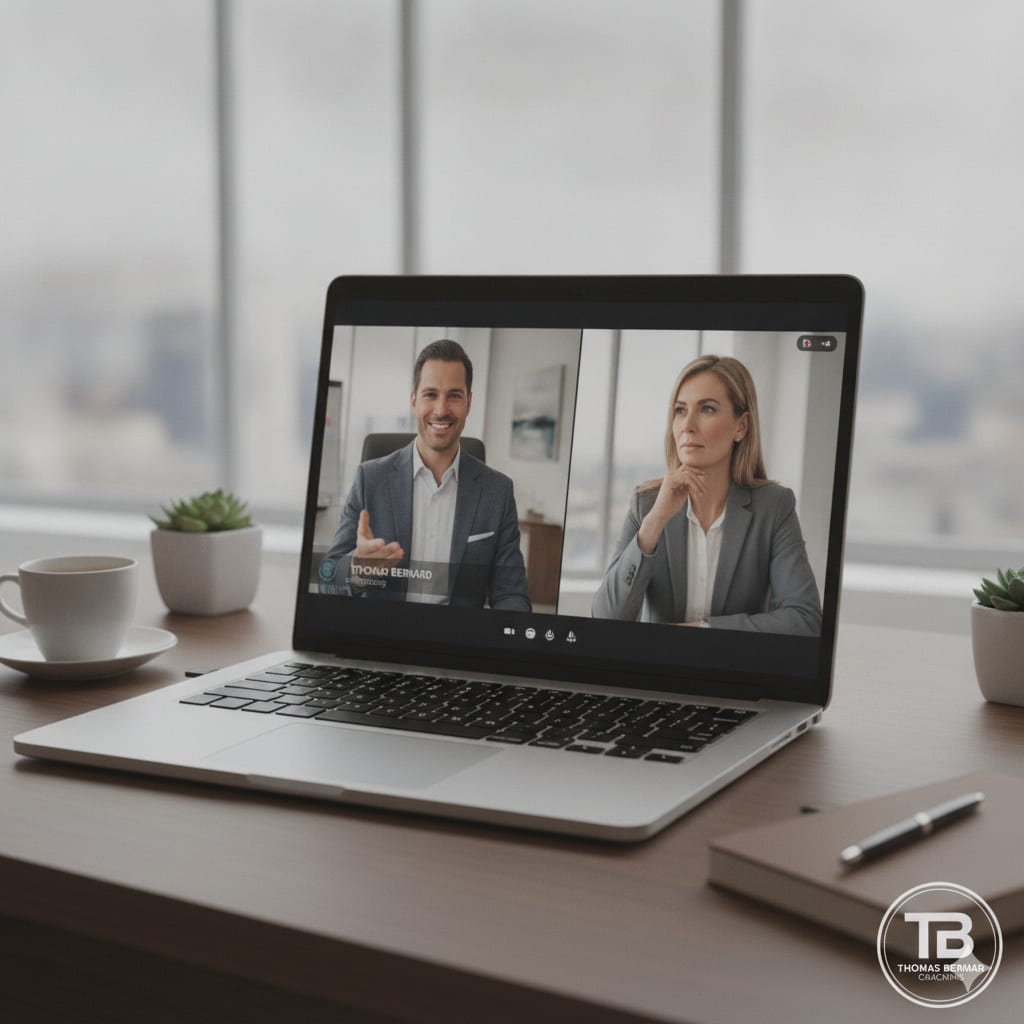 Séance de coaching en visioconférence — appel vidéo sur ordinateur portable